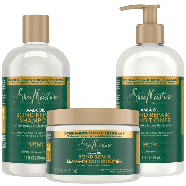 SheaMoisture Shampoo & Conditioner Set + Leave-in Conditioner, Amla Oil, Bond Repair Hair Treatment for Dry, Damaged Hair, Anti-Frizz Products for Curly Hair