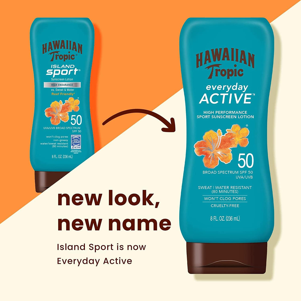 Hawaiian Tropic Everyday Active Sunscreen Lotion SPF 50, Water-Resistant, Broad Spectrum UVA/UVB Protection, 8 fl oz (Pack of 2)