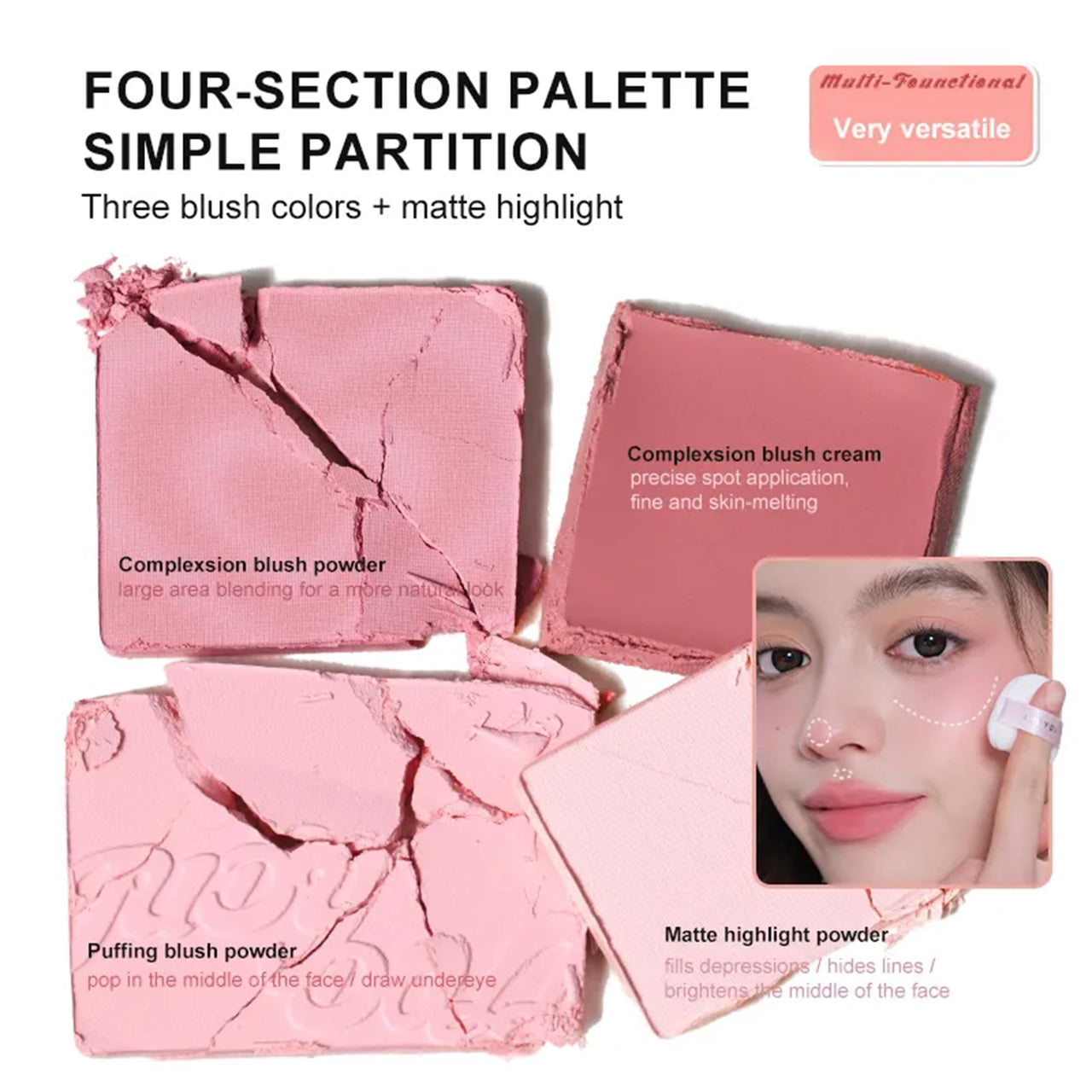 Ueuiu Judy Doll Blush Contour Palette, 2 In 1 Blush Highlight Palette, Blush and Highlighter Makeup, Non-greasy, Lasting Sparkling, Sculpt the Face Makeup (#03 Lavender Ballet, 9g)