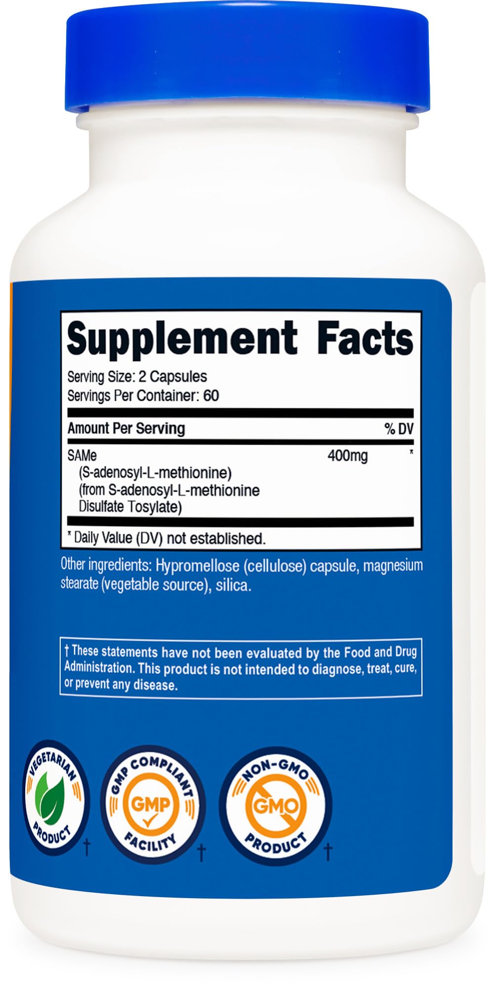 Nutricost SAM-e (S-Adenosyl-L-Methionine) 400mg Per Serving, 60 Servings, 200mg Per Capsule, 120 Capsules - Non-GMO, Gluten Free Same, Vegetarian