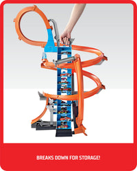 Thumbnail for Hot Wheels Sky Crash Tower Track Set, 2.5+ ft / 83 cm High with Motorized Booster, Orange Track & 1 Hot Wheels Vehicle, Race Multiple Cars, Gift for Kids 5 to 10 Years Old & Up