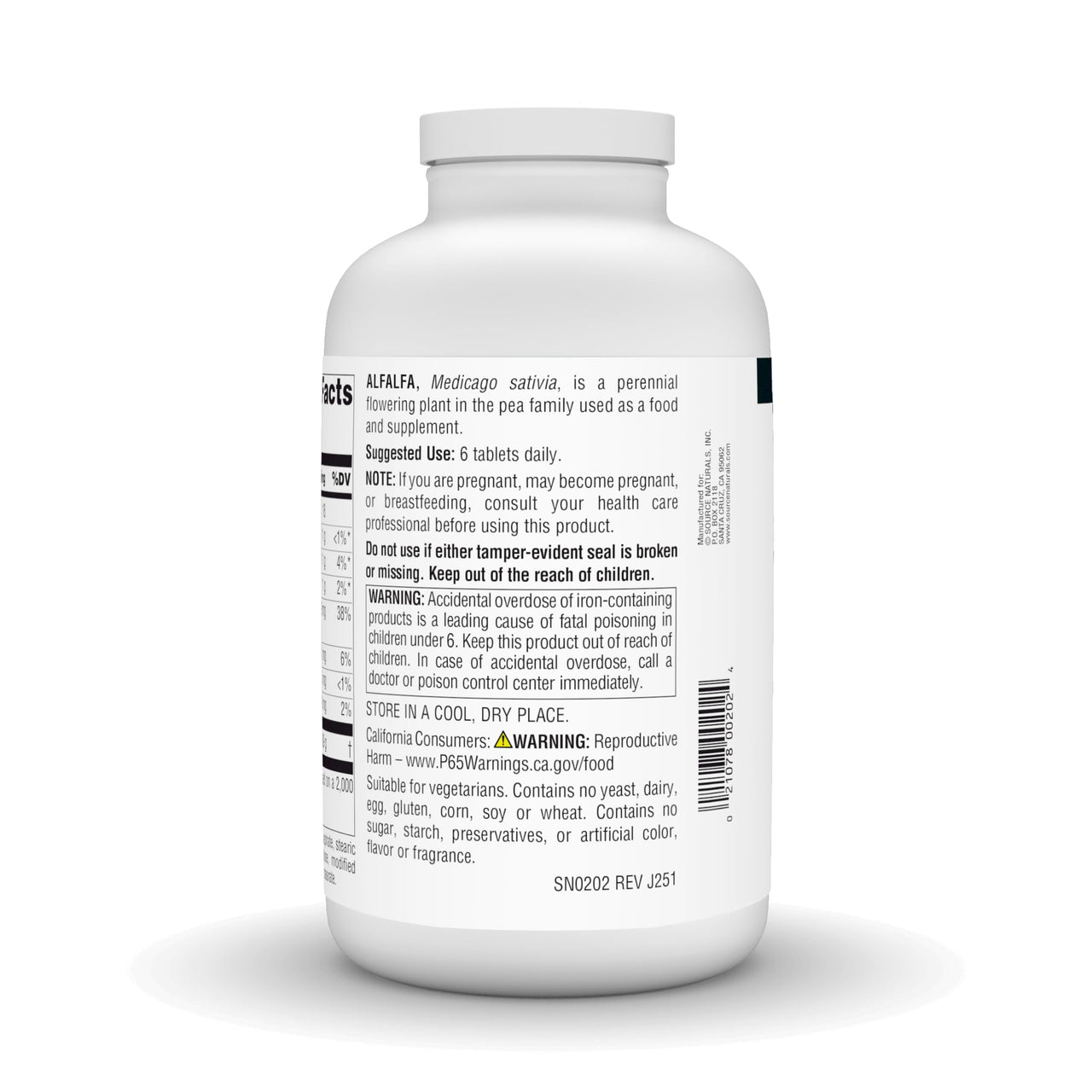 Source Naturals Alfalfa, Contains Organic Alfalfa - 648mg - 500 Tablets