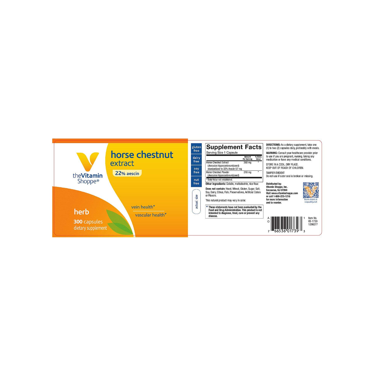 Horse Chestnut Extract 260mg Herbal Supplement with 22 Aescin, Supports Vein Vascular Health (300 Capsules) by The Vitamin Shoppe