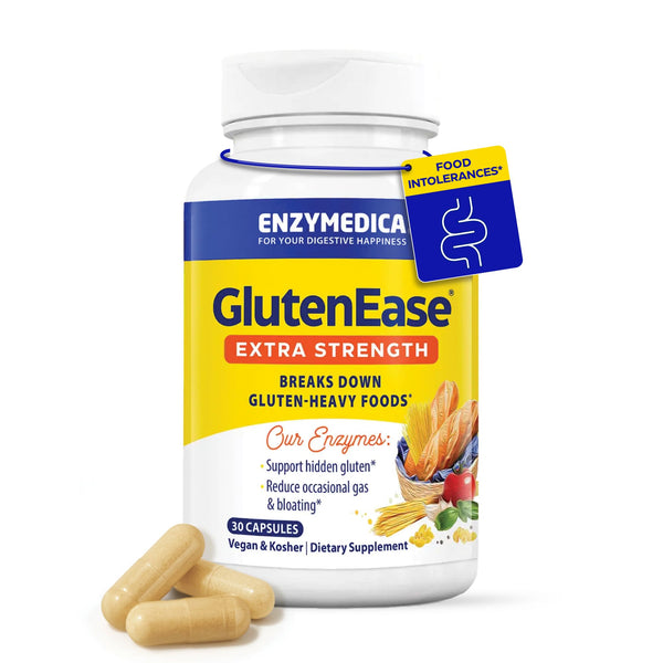 Enzymedica GlutenEase Extra Strength, Advanced Gluten Digestive Enzymes for Women and Men, Fast-Acting Formula for Bloating Relief & Digestive Health, 30 Capsules