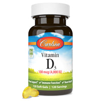 Thumbnail for Carlson - Vitamin D3, 4000 IU (100 mcg), Vitamin D Supplements, Bone & Immune Health, Cholecalciferol Supplement, Gluten Free Vitamin D Capsules, 120 Softgels