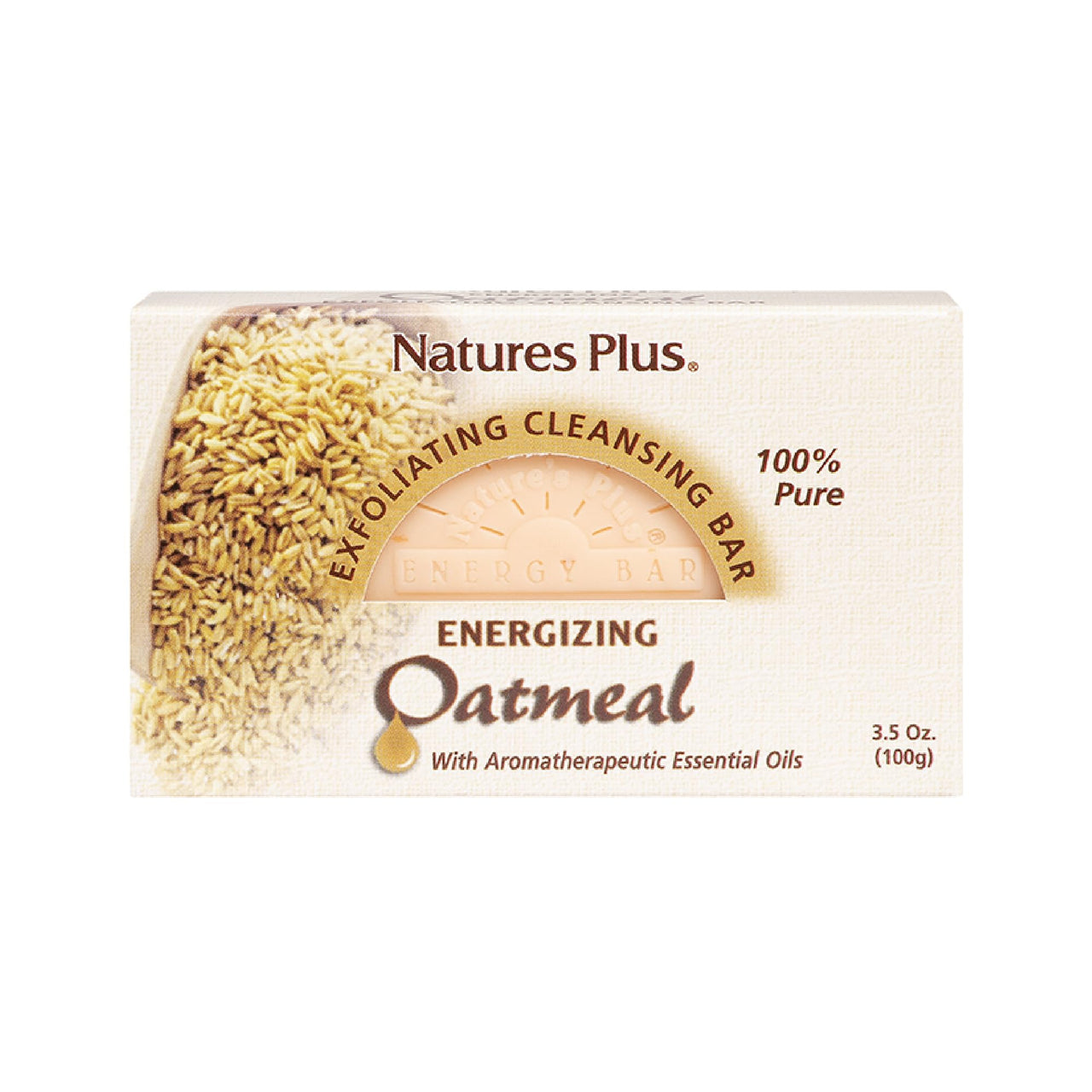 NaturesPlus Oatmeal Cleansing Bar - 3.5 oz - Face & Body Exfoliating Cleanser - Gentle Exfoliation with Oats & 11 Essential Oils to Cleanse, Moisturize & Refresh - All Skin Types - Cruelty Free