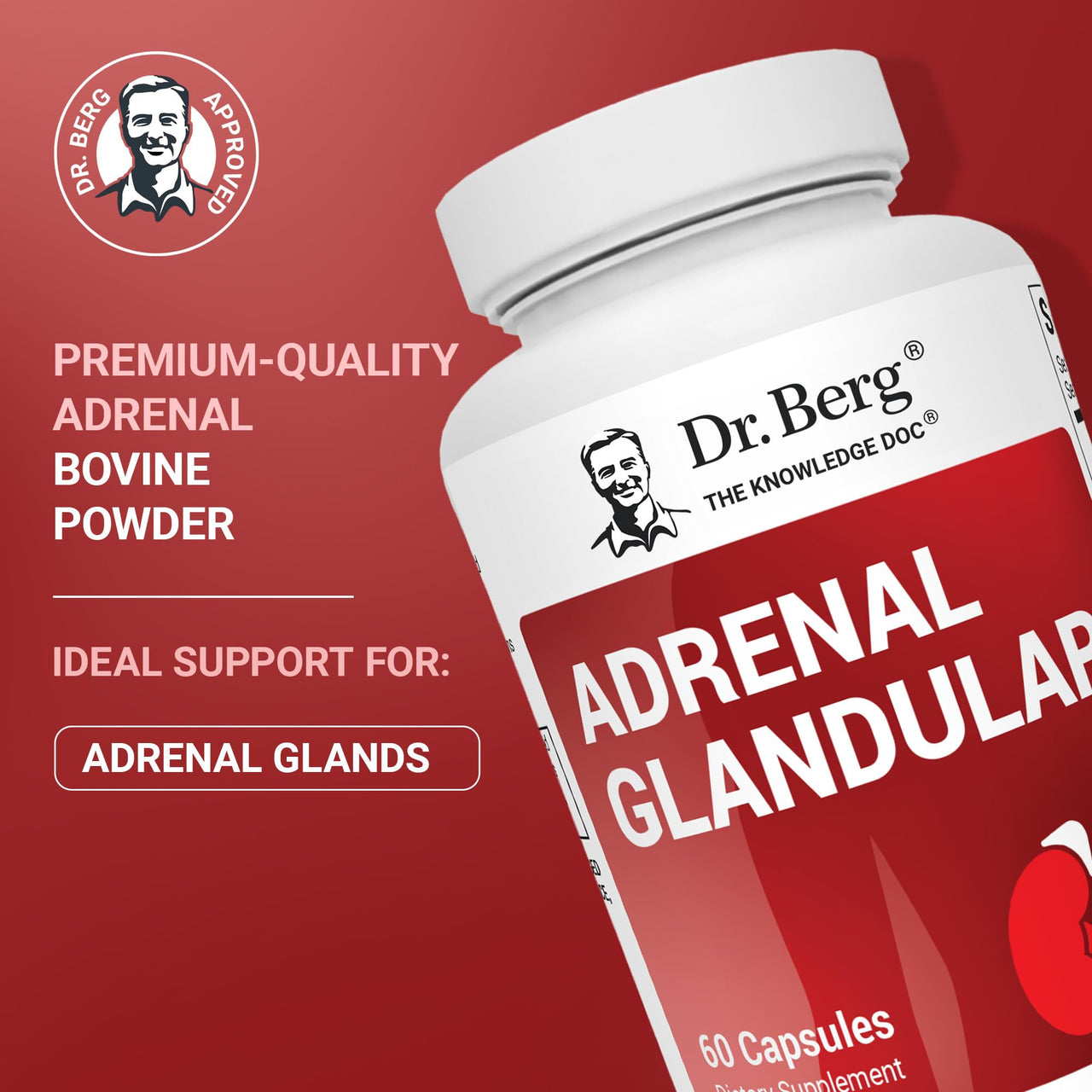 Dr. Berg Adrenal Glandular - Hormone Balance Formula That Supports Healthy Adrenal Function - Adrenal Support Supplement - 60 Capsules