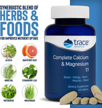 Thumbnail for Trace Minerals Complete Calcium & Magnesium 1:1 - Dietary Supplement for Bone Health & Energy Support - Mineral Supplement to Aid Immune Health - Formula with Sea Minerals - 120 Tablets (30 Servings)