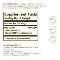 Thumbnail for Solgar Megasorb CoQ-10 100 mg - 30 Softgels - Enhanced Absorption - Non-GMO, Gluten Free, Dairy Free - 30 Servings