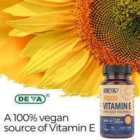 Thumbnail for DEVA Vegan Vitamins Natural Vitamin E 400IU with Mixed Tocopherols, Supports Immune System & Skin Nutrition, Natural Antioxidant & Gluten Free, Dairy Free, Non-GMO, 90 Capsules