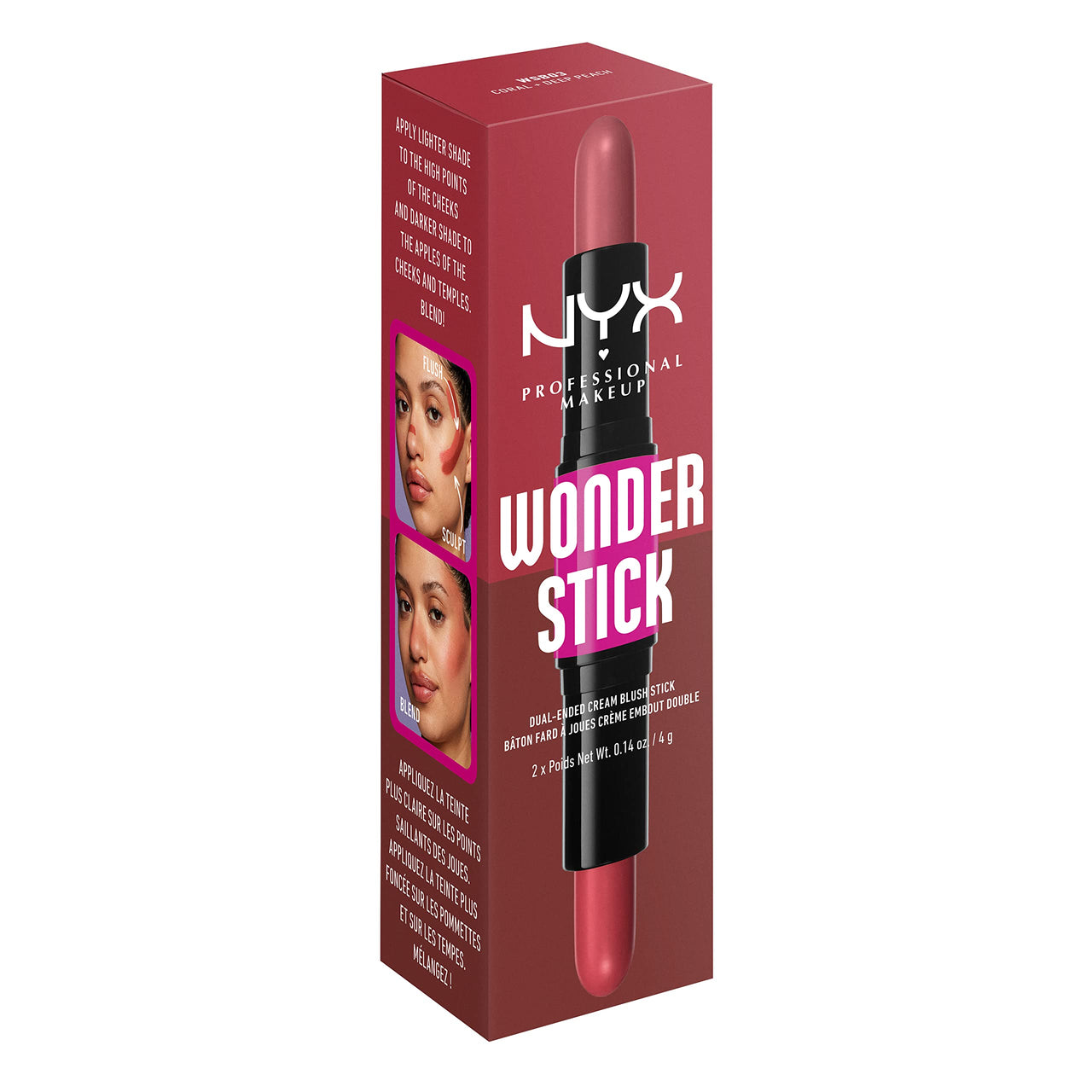 NYX PROFESSIONAL MAKEUP Wonder Stick Blush with Hydrating Hyaluronic Acid, Dual-Ended Cream Blush Stick - Coral & Deep Peach