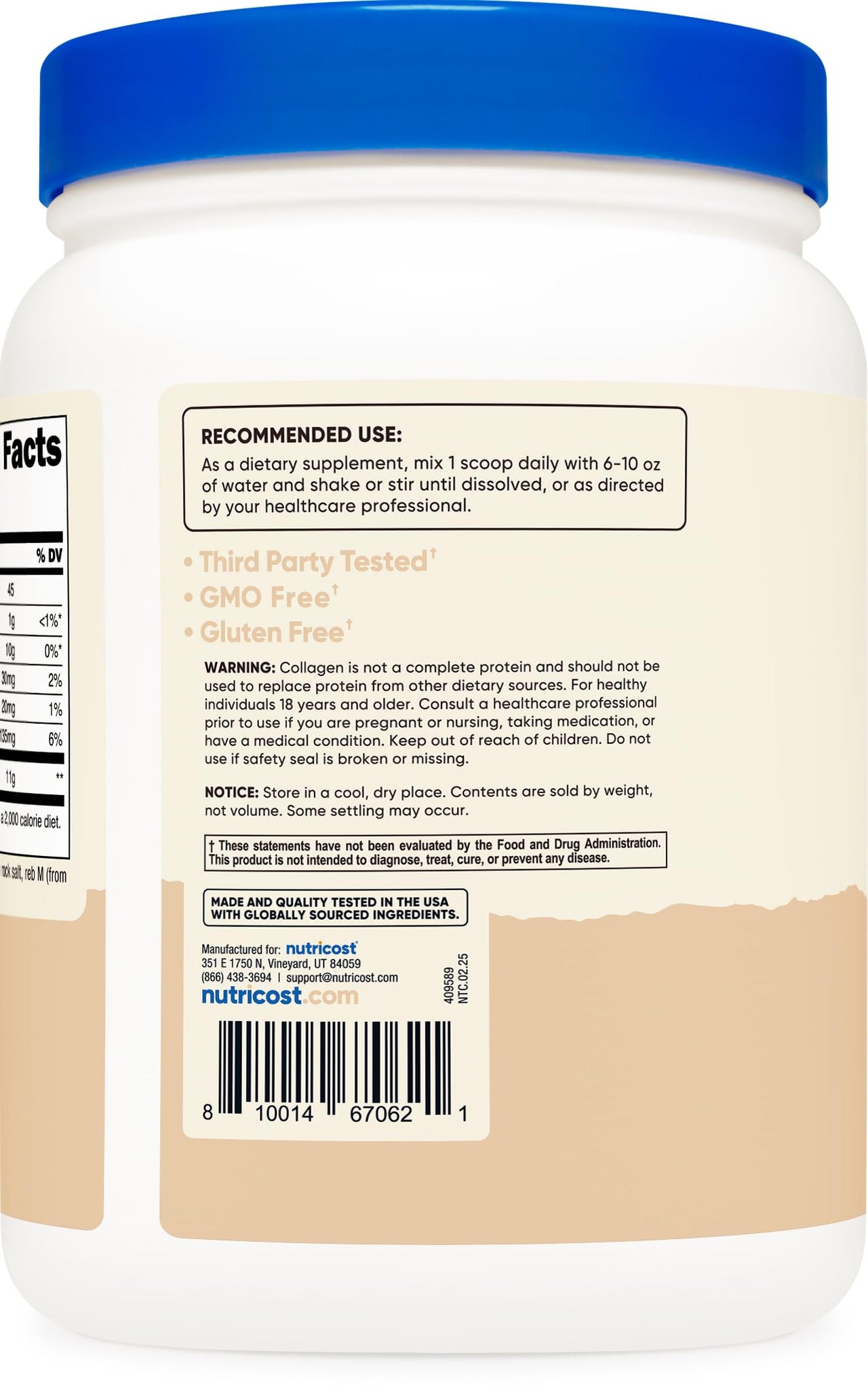 Nutricost Collagen Peptides Powder 1LB (454 G) (Vanilla) - Grass Fed Bovine Collagen Hydrolysate