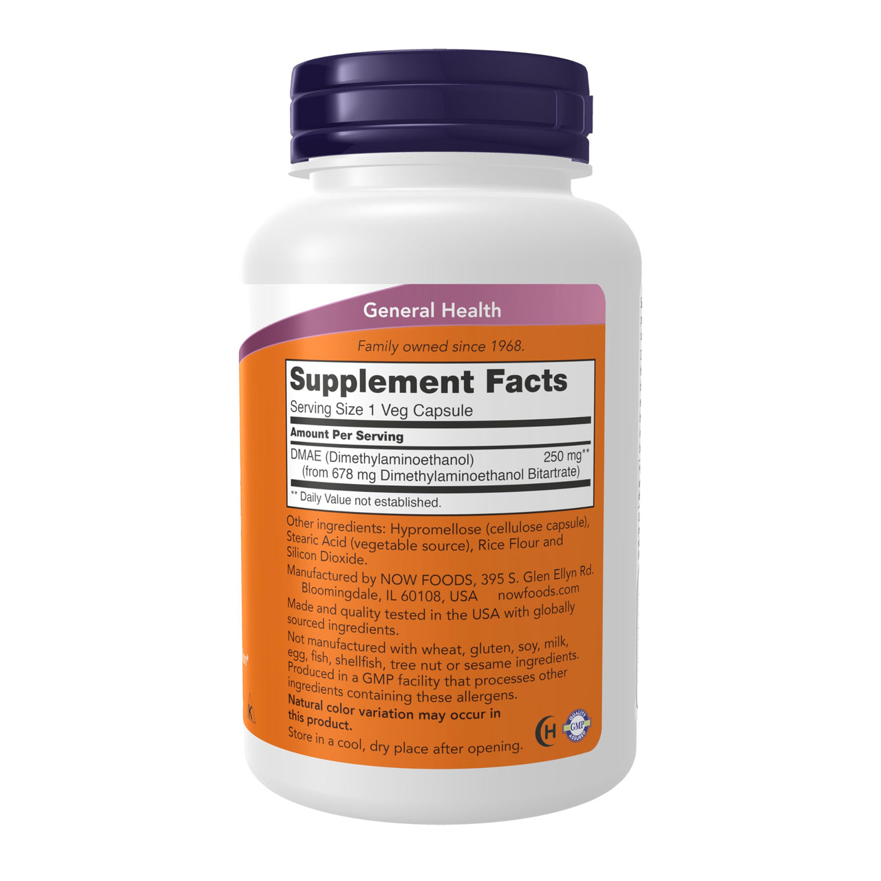 NOW Supplements, DMAE (Dimethylaminoethanol) 250 mg, Healthy Brain Function*, 100 Veg Capsules
