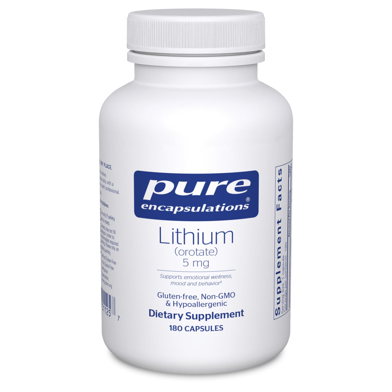 Pure Encapsulations Lithium Orotate 5 mg - Brain Support Supplement - with N-Acetyl-L-Cysteine (NAC) for Memory & Brain Behavior* - Gluten Free & Non-GMO - 180 Capsules