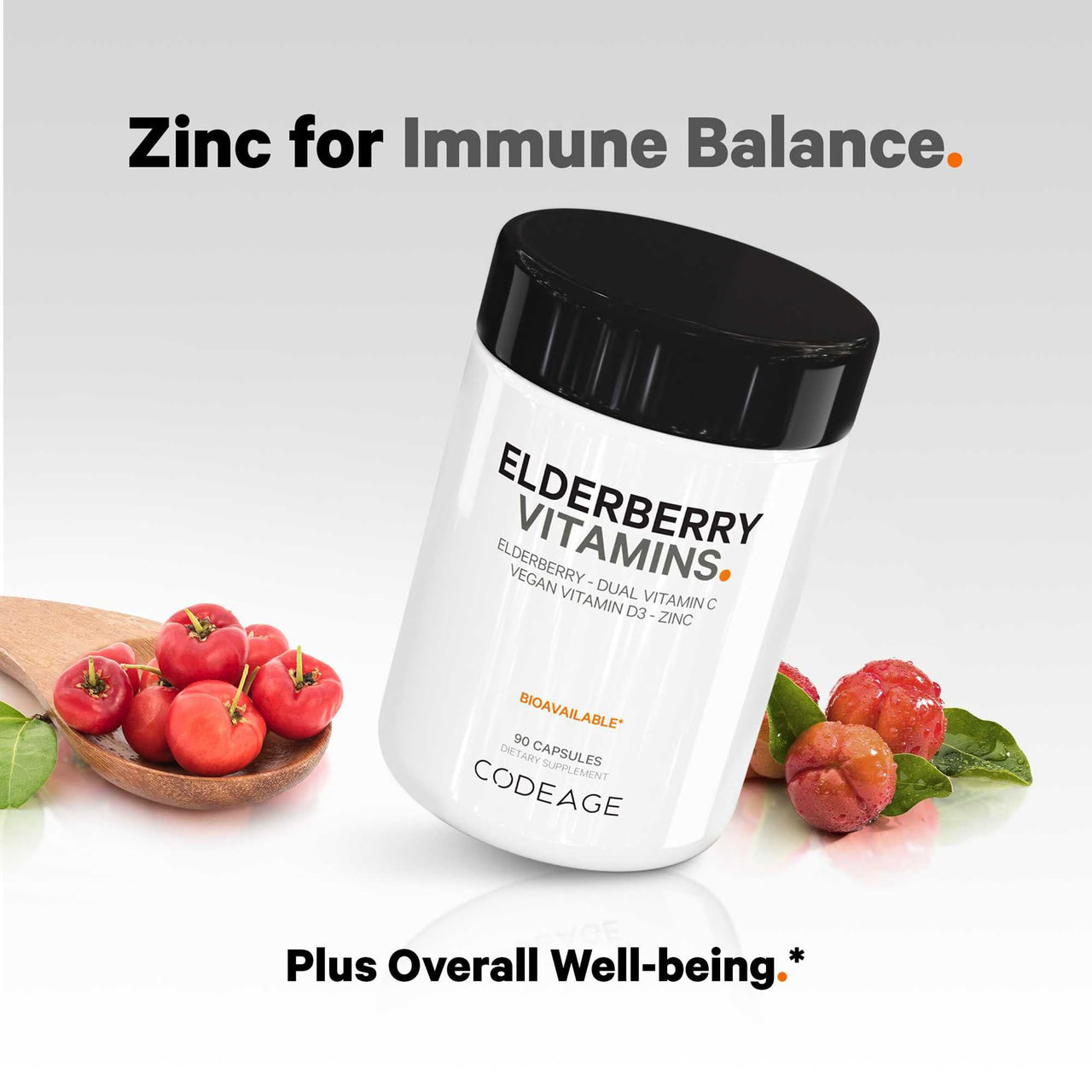Codeage Elderberry Vitamins - Organic Fermented Elderberry Blend, Vitamin C from Ascorbic Acid & Organic Acerola Cherries, Vitamin D3, Zinc, Sambucus Berries - 90 Capsules
