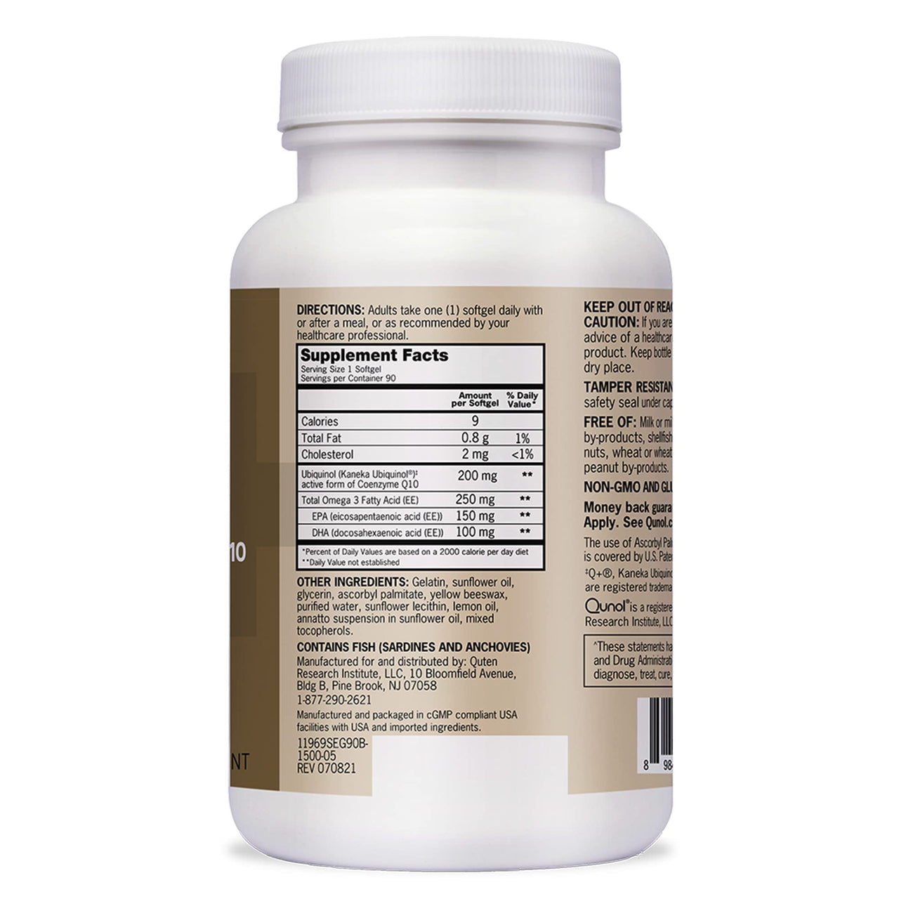 Qunol Plus Ubiquinol Coq10 200mg with Omega 3 250mg Extra Strength Antioxidant (Bovine Version), 90 Count