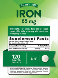 Thumbnail for Nature's Truth Iron Supplement | 65mg | 120 Tablets | 325mg Ferrous Sulfate | Non-GMO & Gluten Free Pills