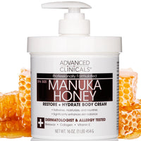 Thumbnail for Advanced Clinicals Manuka Honey Body Cream For Women & Men | Body Butter Lotion For Extremely Dry Skin | Collagen Cream | Skincare Moisturizer Hydrating Balm Improves Look Of Aging Skin, 16 Ounce