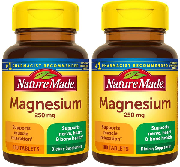 Nature Made Magnesium Oxide 250 mg, Dietary Supplement for Muscle, Heart, Bone and Nerve Health Support, 100 Tablets, 100 Day Supply (Pack of 2)