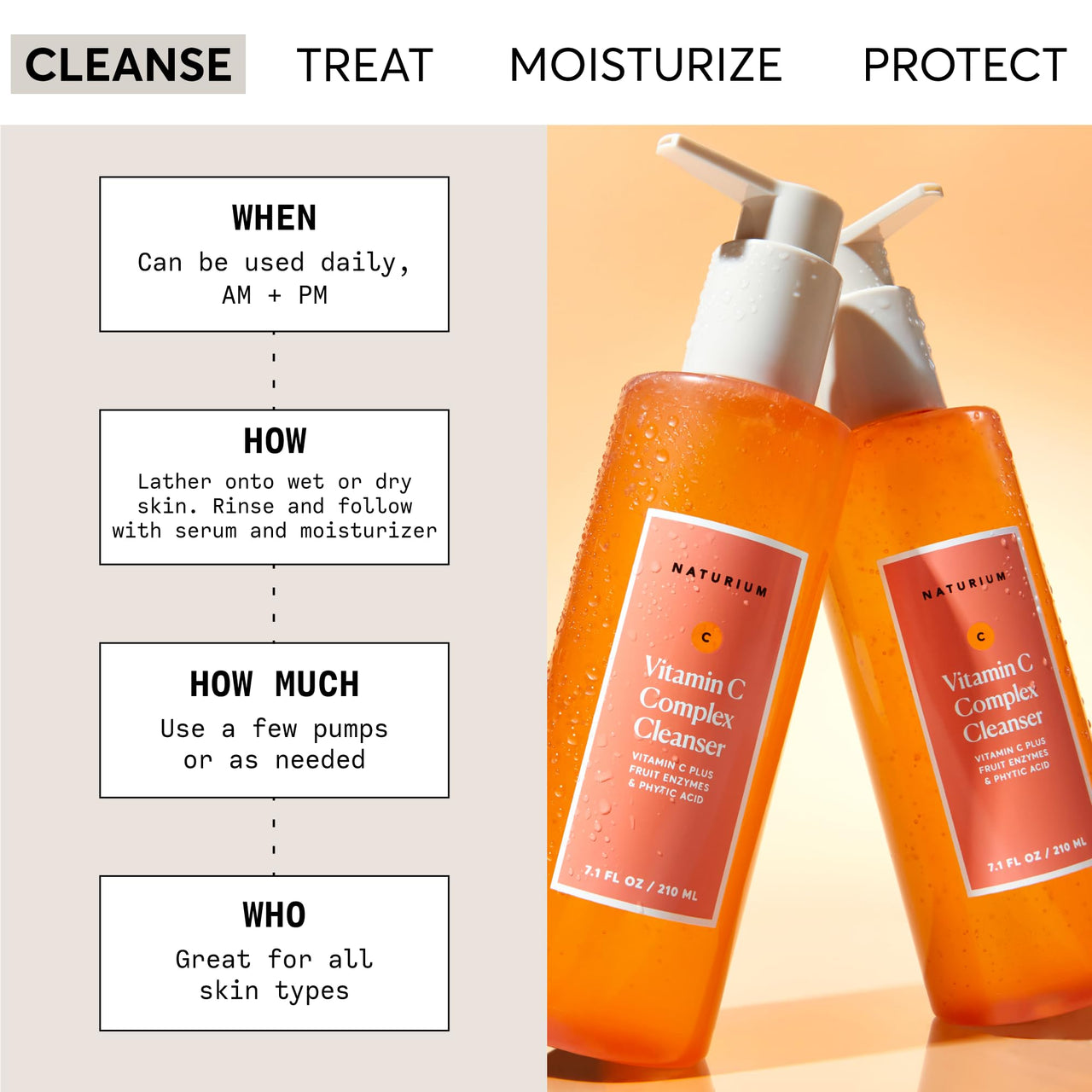 Naturium Vitamin C Complex Cleanser, Gently Exfoliating & Deeply Cleansing Foaming Face Wash Gel with Phytic Acid & Fruit Enzymes, 7.1 oz