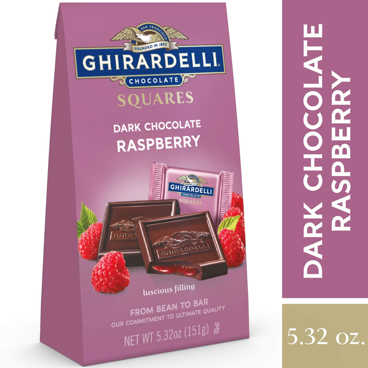 GHIRARDELLI Dark Chocolate Raspberry SQUARES, 5.32 oz Bag Premium Individually Wrapped Chocolate Candy Rich Dark Chocolate with Raspberry Filling