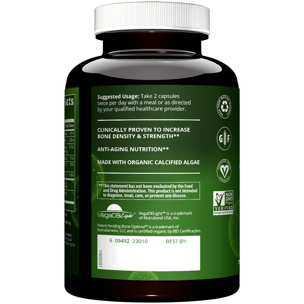 MRM Nutrition Vegan Bone Maximizer- For Women & Men - Calcium & Mineral Complex with Organic Calcified Algae, Vitamin D3, Vitamin K1 & K2, Magnesium, & Zinc for Healthy Bones, Supplement - 30 Servings