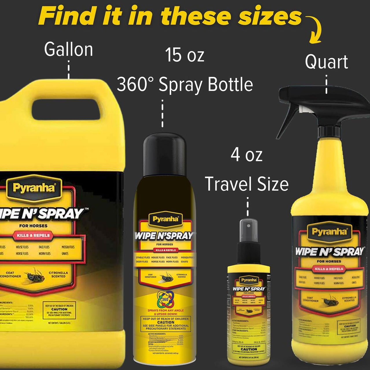 PYRANHA Wipe N' Spray for Horses - Oil-Based Long Lasting Fly Control Repels Horn, Deer, Horse, House, Stable, & Face Flies, Ticks, Mites, Mosquitoes, Gnats & Lice, 1 Gallon