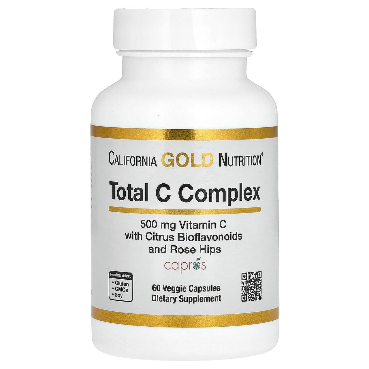 California Gold Nutrition Total C Complex with Ascorbic Acid, Amla Extract, Citrus Bioflavonoids & Rose Hip Extract, 500 mg, 60 Veggie Capsules