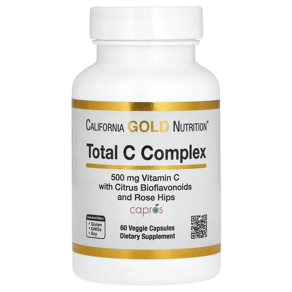 California Gold Nutrition Total C Complex with Ascorbic Acid, Amla Extract, Citrus Bioflavonoids & Rose Hip Extract, 500 mg, 60 Veggie Capsules