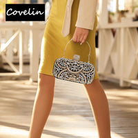 Thumbnail for Covelin Women's Rhinestone Decorated Evening Bag, Tote Shoulder Crossbody Handbag with Chain Champagne