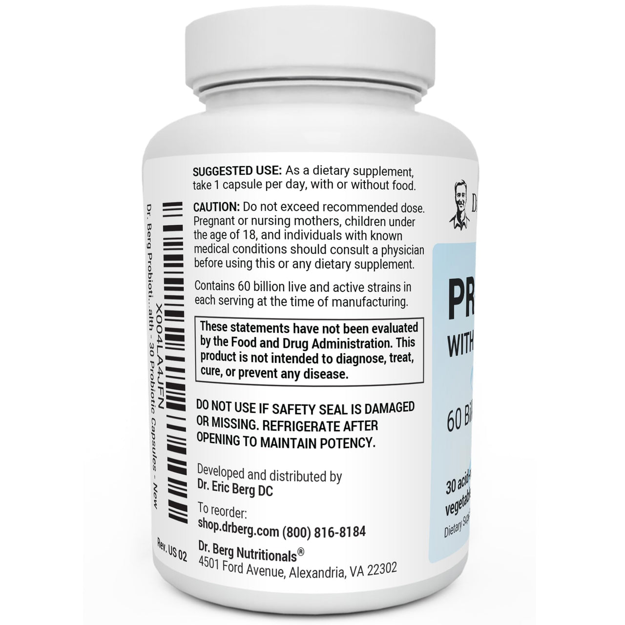 Dr. Berg Probiotic Supplement (60 Billion CFUs) - Helps Ease Occasional Constipation, Diarrhea, Gas & Bloating* - Pre and Probiotics for Digestive Health - 30 Probiotic Capsules