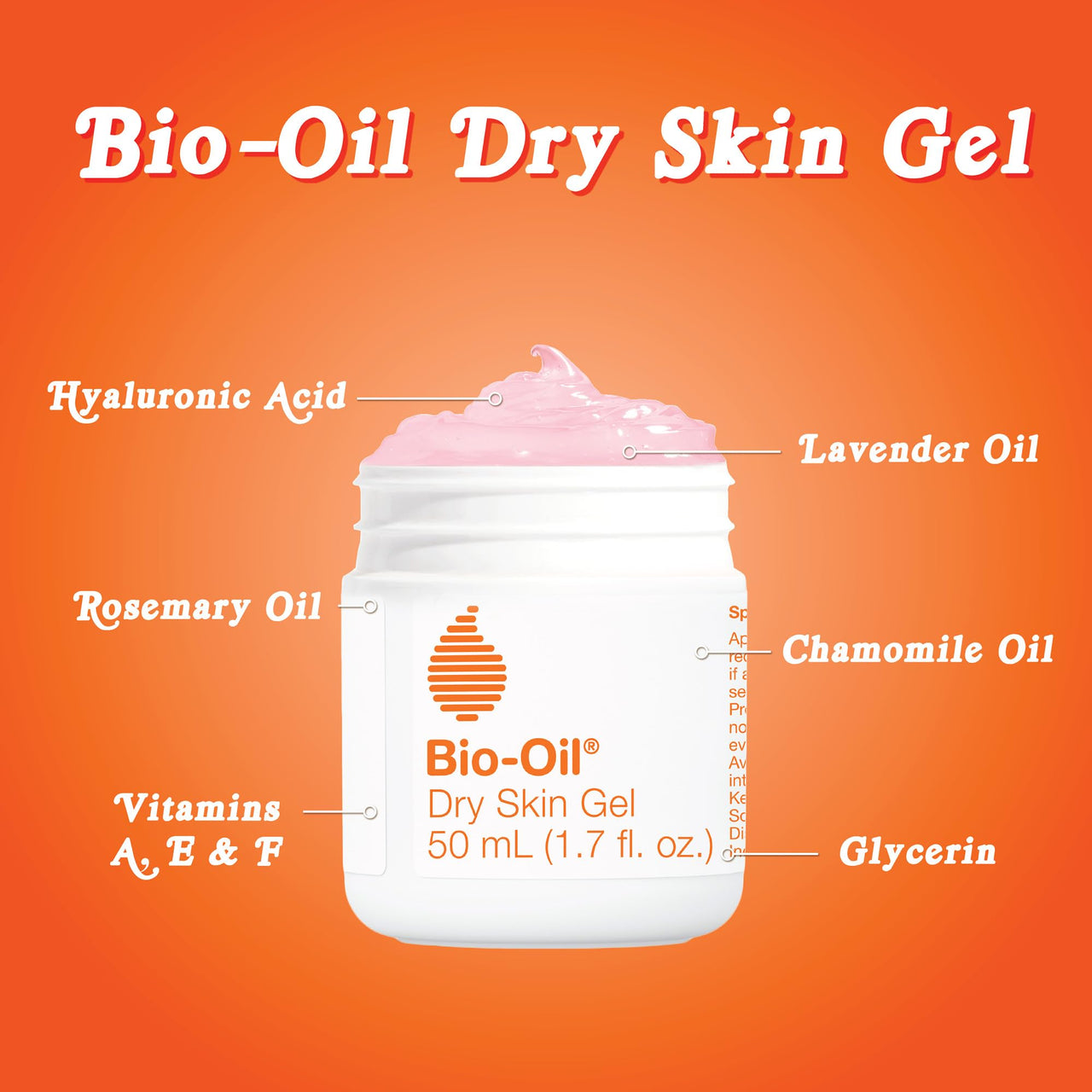 Bio-Oil Dry Skin Gel, Face and Body Moisturizer, Fast Absorbing Hydration, with Soothing Emollients and Vitamin B3, Non-Comedogenic, 1.7 Oz