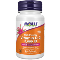 Thumbnail for NOW Foods Supplements, Vitamin D-3 5,000 IU, High Potency, Structural Support*, 240 Softgels