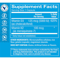 Thumbnail for The Vitamin Shoppe Vitamin D3 K2 5000 IU - Bone Density & Heart Health | D3 + K2 MK-7 | 120 Capsules | Synergistic Formula