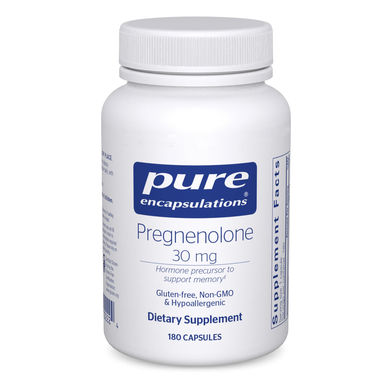 Pure Encapsulations Pregnenolone - 30 mg - Hormone Support - Memory Support & Brain Supplement* - Gluten Free & Vegan - 180 Capsules