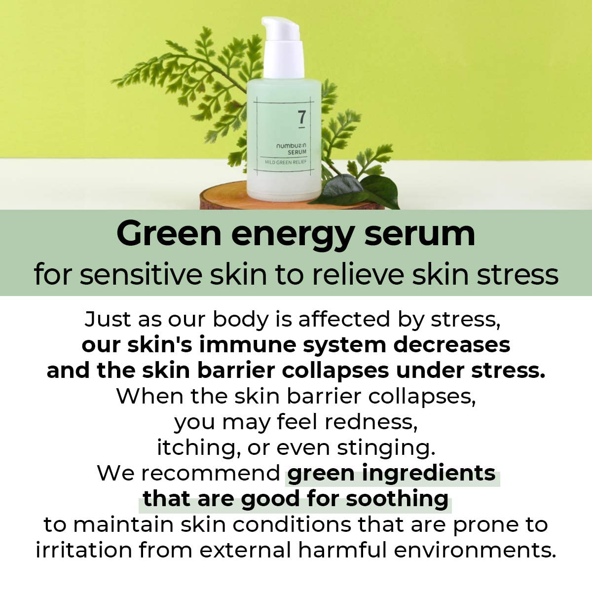 numbuzin No.7 Serum | Mild Green Soothing Serum | Soothing Green Gel for Acne-Prone Skin, Sensitive Redness | Centella Asiatica, Green Tea, Noni | Korean Skincare for Soothing | 1.69 fl. oz.
