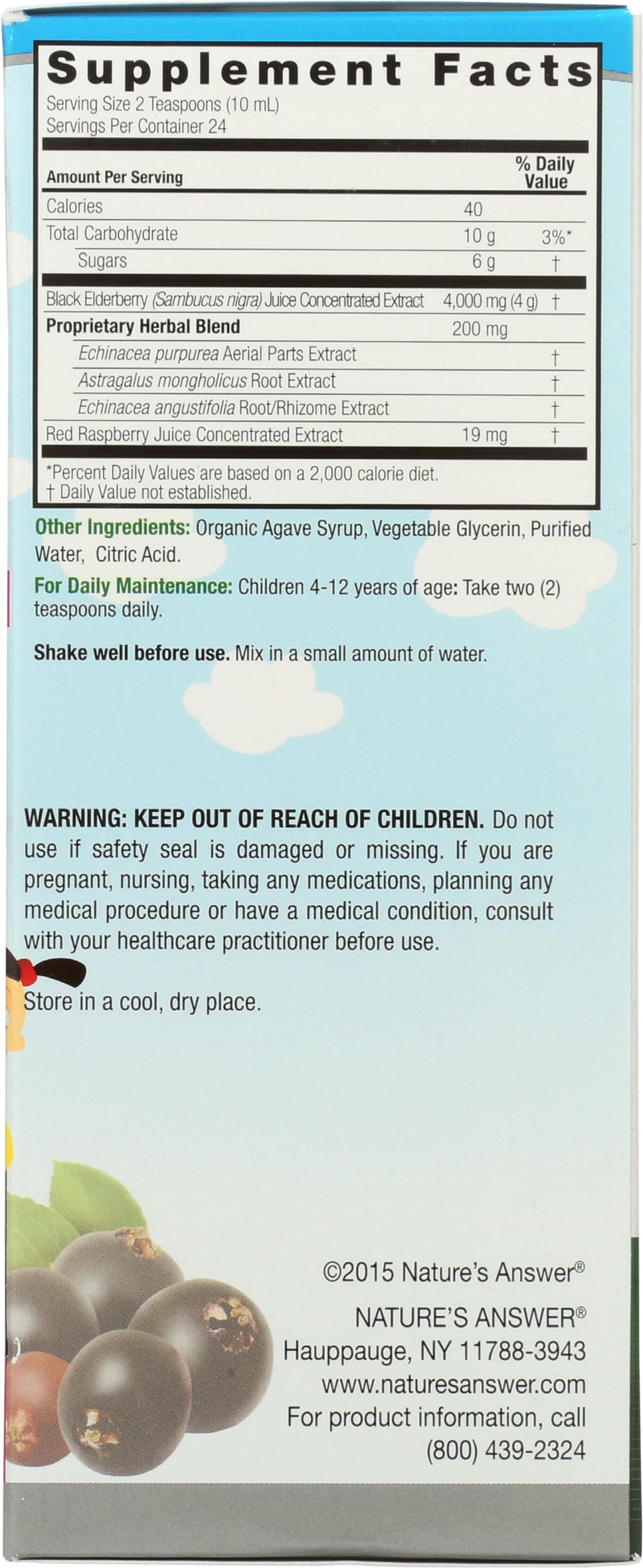 Nature's Answer Sambucus Kids Formula | 8-Fluid Ounces | Kosher Certified Organic Elderberry Syrup | Great Taste & Gluten-Free | Dietary Supplement | No Artificial Preservatives