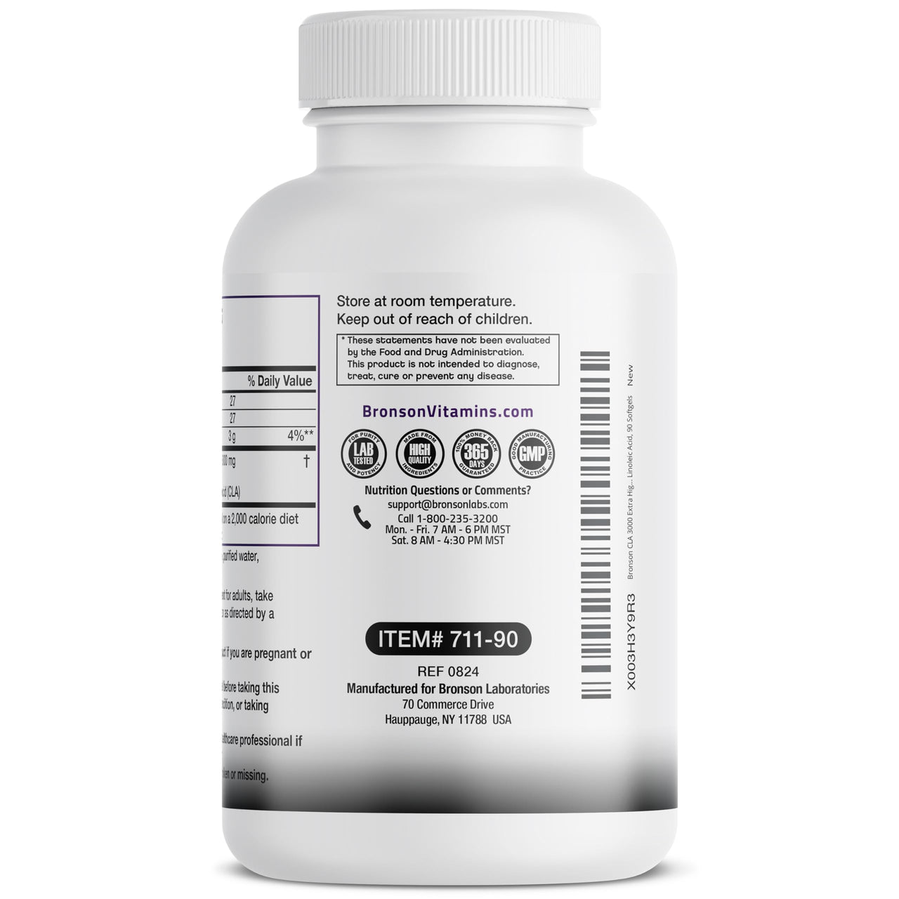 Bronson CLA 3000 Extra High Potency Supports Healthy Weight Management Lean Muscle Mass Non-Stimulating Conjugated Linoleic Acid, 90 Softgels