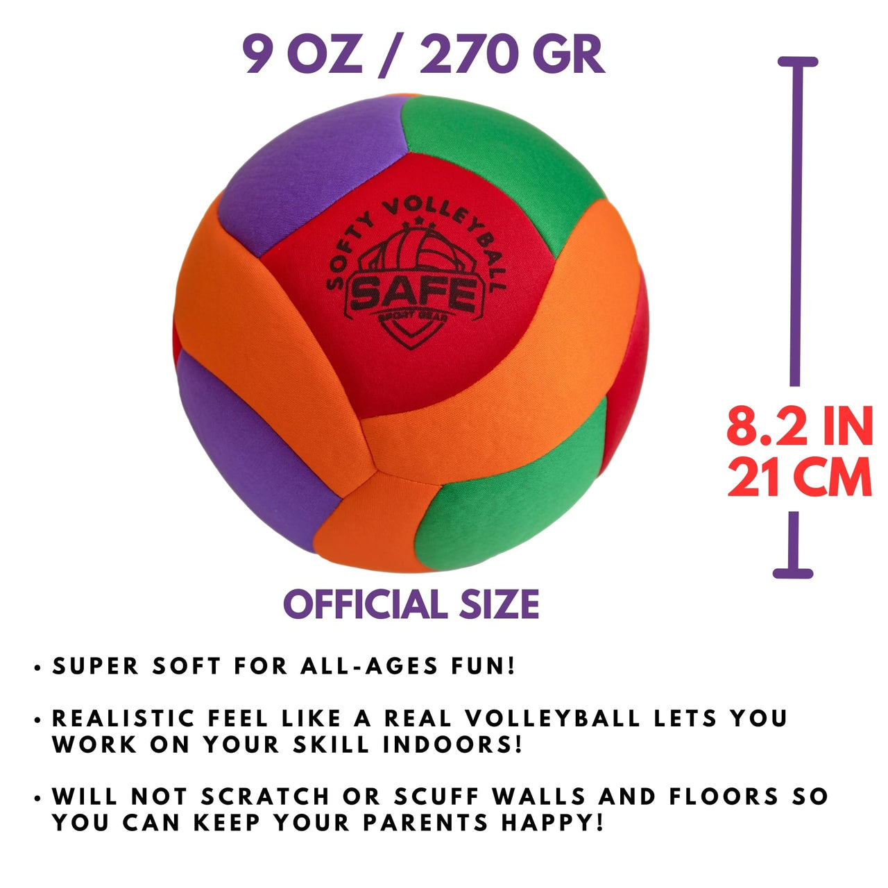 Safe Sport Gear Softy Volleyball - Super Soft Designed for Pain-Free Play - Awesome Kids Indoor Ball with a Realistic Feel and Bounce - Perfect Ball for House (Softy Volleyball)