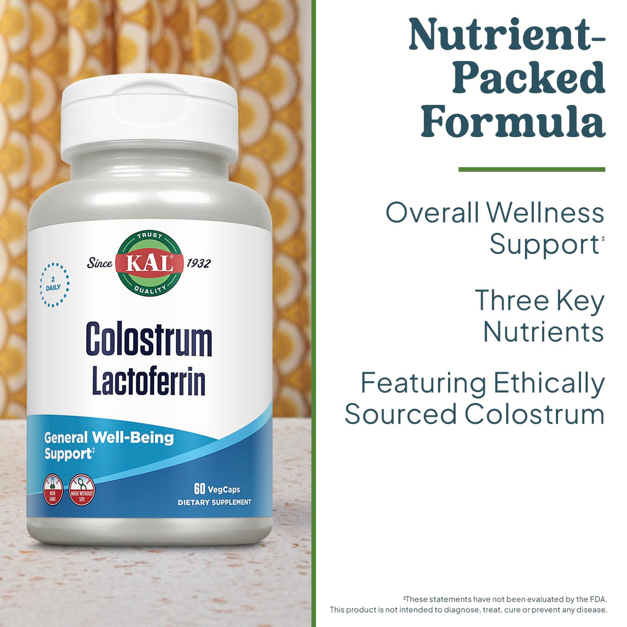 KAL Colostrum Lactoferrin, 20% Immunoglobulins | Lactoferrin & Beta Glucan | Healthy Immune Support | 30 Serv | 60 Caps