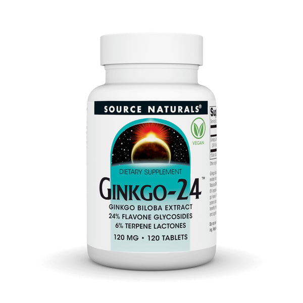 Source Naturals Ginkgo-24 - Ginkgo Biloba Extract, 24% Glycosides 6% Terpenes - 120 mg - 120 Tablets