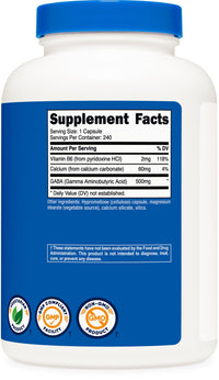 Thumbnail for Nutricost GABA (Gamma Aminobutyric Acid) + Vitamin B6, 500mg per Serving, 240 Capsules