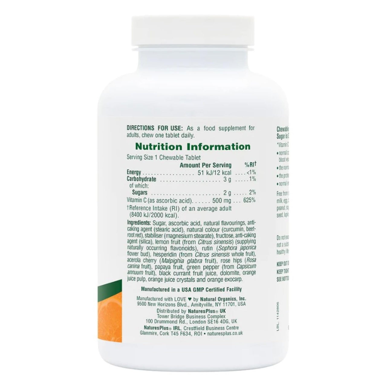 NaturesPlus Orange Juice Chewable Vitamin C - 500 mg, 90 Tablets - High Potency Immune & Vascular Health Support Supplement, Antioxidant - Gentle On Stomach - Vegetarian, Gluten-Free - 90 Servings