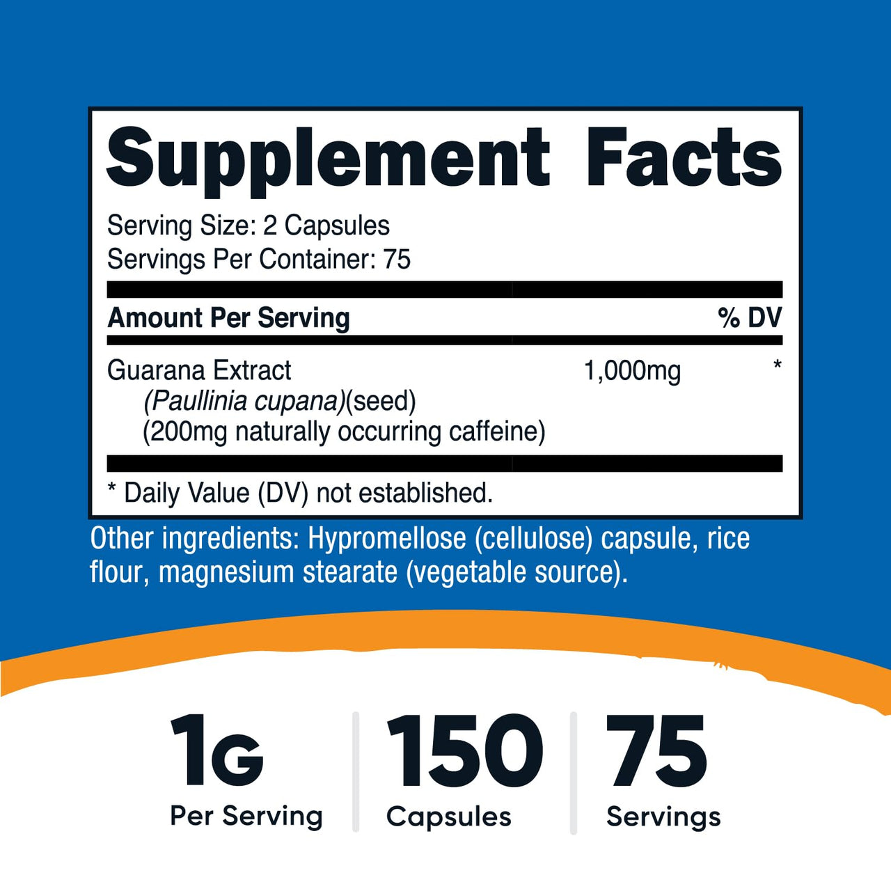 Nutricost Guarana 1000mg Serving, 150 Vegetarian Capsules - Natural Herbal Brazilian Caffeine Energizer Supplement