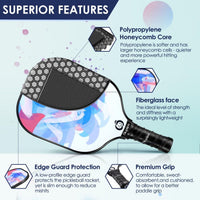 Thumbnail for niupipo Pickleball Paddles, Pickleball Paddles Set of 2, Fiberglass Surface, Polypropylene Honeycomb Core, Cushion Grip, Lightweight Pickleball, Portable Carry Bag, White