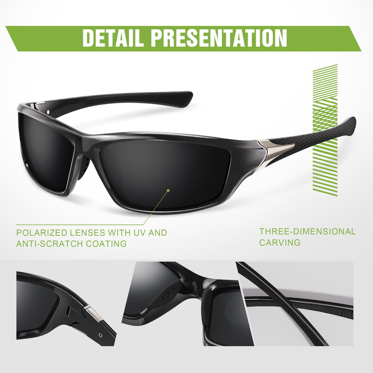 Foliful 3 Pack Polarized Sports Sunglasses for Men, Mens Sunglasses Wrap Around UV400 Protection for Cycling Fishing Driving