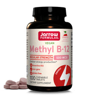 Thumbnail for Jarrow Formulas® Methyl B-12 Tablets, 500 mg, Dietary Supplement for Cellular Energy Production and Brain Health Support, 100 Cherry Flavor Chewable Tablets, 100 Day Supply