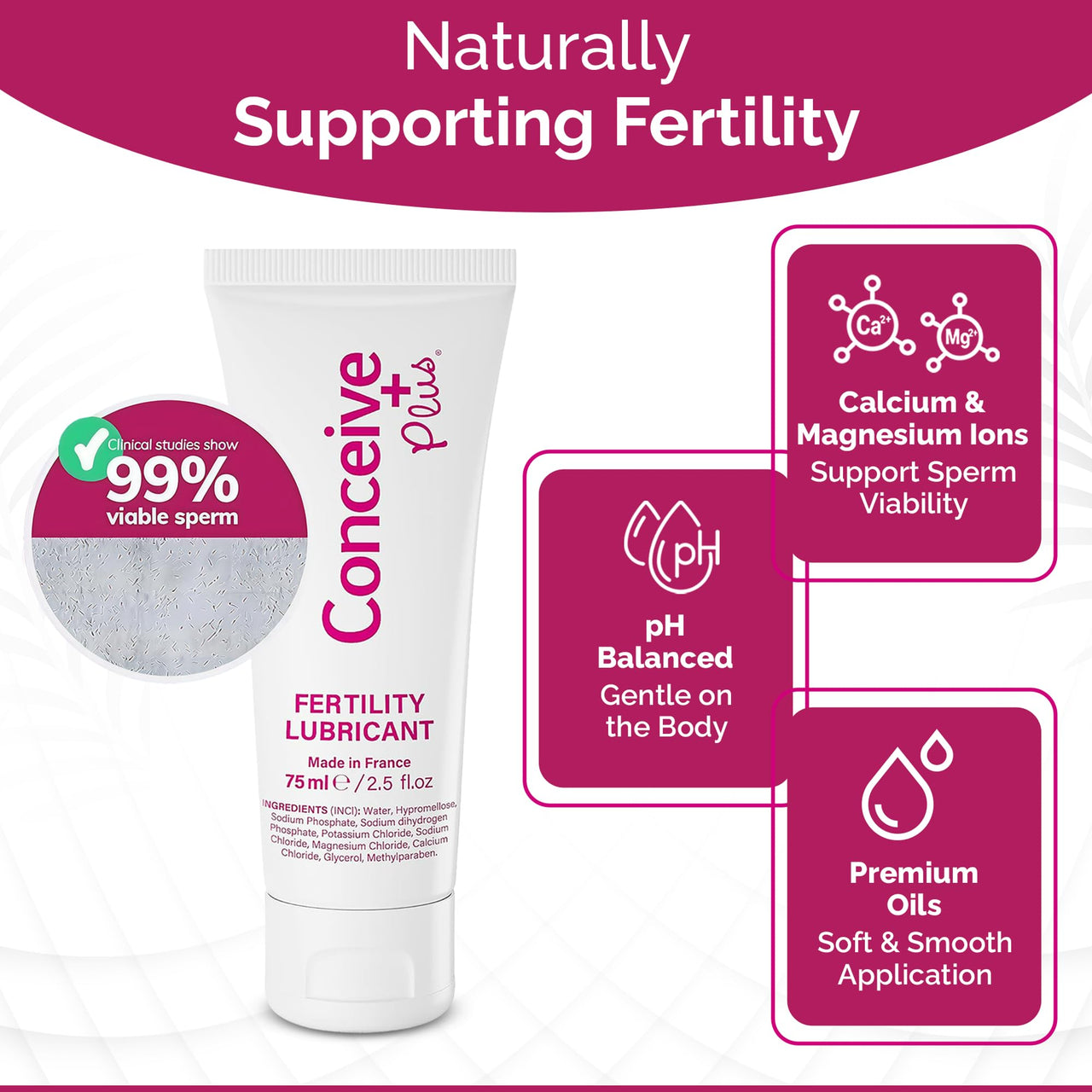 Conceive Plus Fertility Lubricant for TTC Couples – pH Balanced, Sperm Friendly Gel with Magnesium and Calcium – Water Based Fertility Lube – 2.5 oz Tube