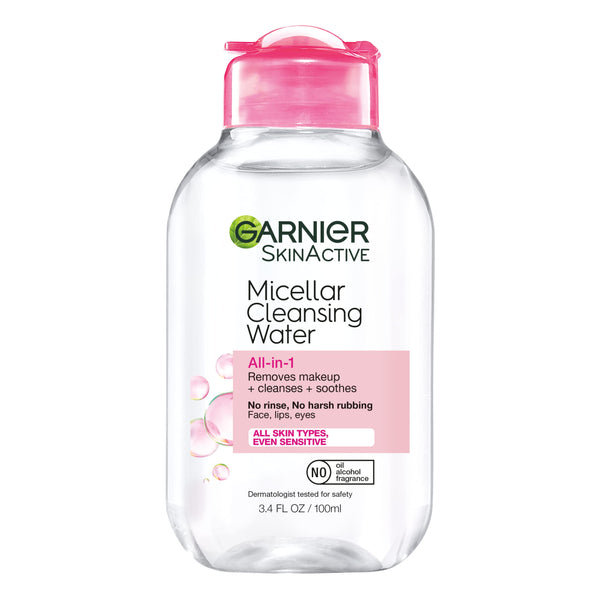 Garnier Micellar Cleansing Water, All-in-1 Makeup Remover and Facial Cleanser, For All Skin Types, 3.4 Fl Oz (100mL), 1 Count (Packaging May Vary)