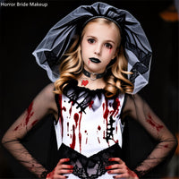 Thumbnail for Go Ho Horror Bride Body Paint Makeup Set with Black Lipstick, Adjustable PU Leather Choker, Fake Blood Spray, 3PC Bloody Love Stickers - Halloween Costumes Gothic Bride Punk Accessories Kit
